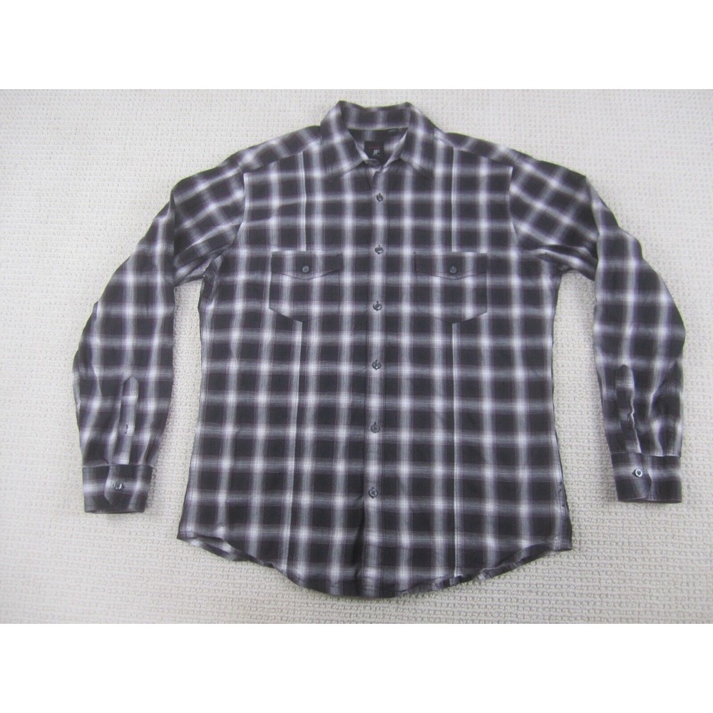 J Ferrar Shirt Mens Large Purple Black Plaid Button‎ Down Long Sleeve Modern Fit
